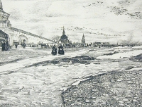 Пустая площадь Литография (первая половина XX века), Россия артикул 2189c.