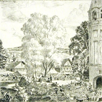 Летний пейзаж Литография (первая половина XX века), Россия артикул 2204c.